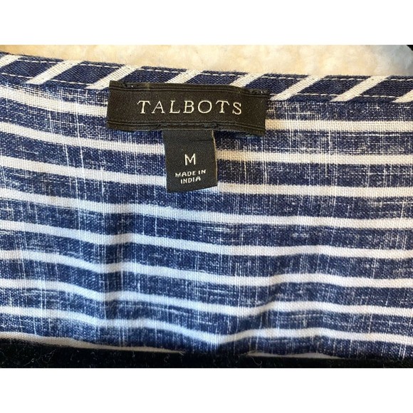Talbots‎ Womens Blue White Stripe Embellished Beads Linen 3/4 Sleeve Top Size M - Picture 4 of 9